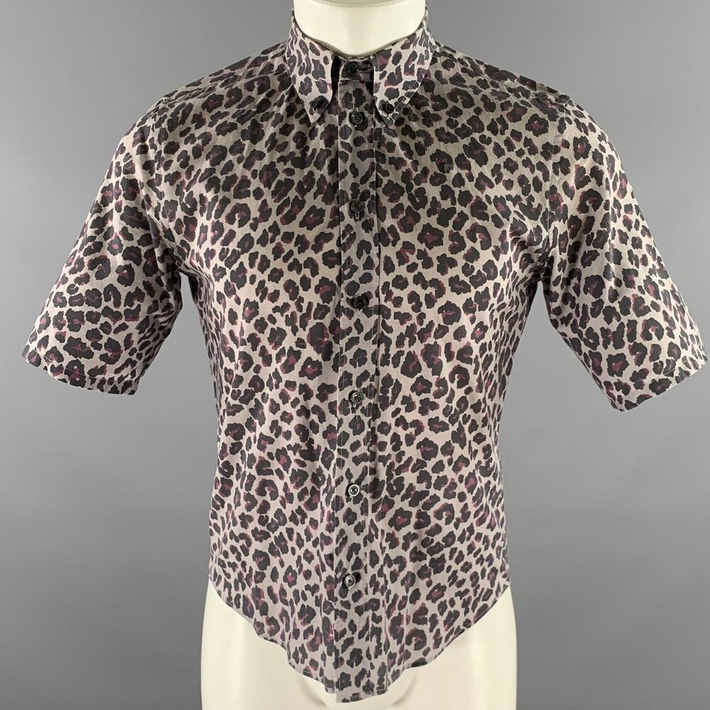 MARC JACOBS Size XS Grey Black Purple Animal Print Cotton Short Sleeve Shirt